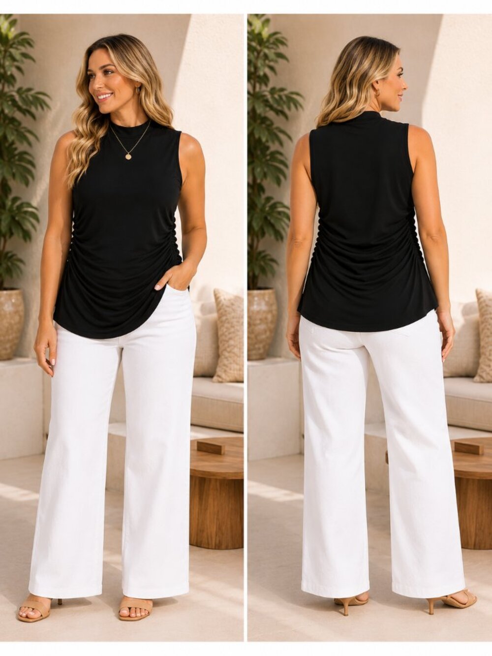 🖤 Wonder by Christian Siriano Black Ruched Sleeveless Top | Size XL